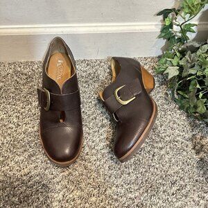 Kork-Ease Brown Ankle Boots with Gold Buckle